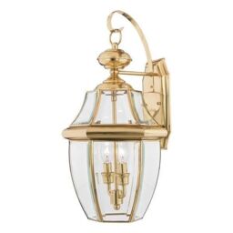 Netlighting Newbury 2 Light Outdoor Large Wall Lantern Light Polished Brass IP44 E14 in Yellow