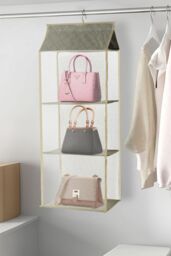 Living and Home 3-tier Hanging Handbag Purse Organizer Wardrobe Closet Space Saving Handbag Storage in Beige - thumbnail 5