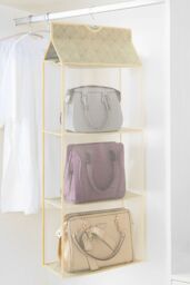 Living and Home 3-tier Hanging Handbag Purse Organizer Wardrobe Closet Space Saving Handbag Storage in Beige