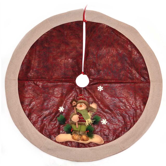 Shatchi Deluxe Christmas Tree Skirt Base Cover with 3D Handmade Xmas Width 122cm Perfect for 5ft-8ft Holiday Snowman in Red - image 1