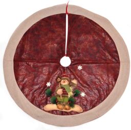 Shatchi Deluxe Christmas Tree Skirt Base Cover with 3D Handmade Xmas Width 122cm Perfect for 5ft-8ft Holiday Snowman in Red - thumbnail 2