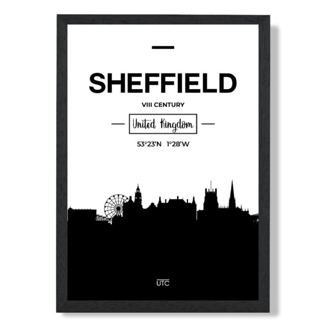 ARTZE Sheffield Black & White City Skyline Framed Print SIZE: A4 with Black Frame - image 1