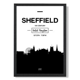 ARTZE Sheffield Black & White City Skyline Framed Print SIZE: A4 with Black Frame - thumbnail 1