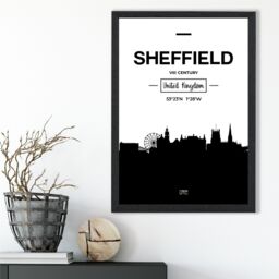 ARTZE Sheffield Black & White City Skyline Framed Print SIZE: A4 with Black Frame - thumbnail 2