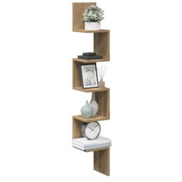 Berkfield Home Wall Corner Shelf Artisan Oak 20x20x127.5 cm Engineered Wood in Brown - thumbnail 1