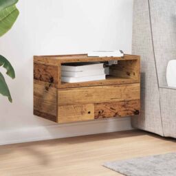 Berkfield Home Wall-mounted Bedside Cabinet Old Wood 45x26x28.5 cm in Brown - thumbnail 3
