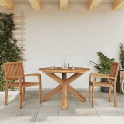 Berkfield Home Garden Table √ò109x74 cm Solid Wood Teak in Brown - Size: 109x74 cm - thumbnail 2