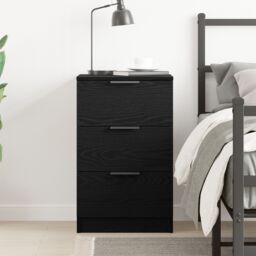 Berkfield Home Black Oak Bedside Cabinet - 40x65x65 cm, Made from Engineered Wood - Size: 40 x 65 x 65 cm - thumbnail 4