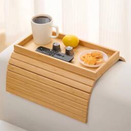Nordara Bamboo Armrest Organizer - Remote Control Tray for Sofa/Settee in Brown