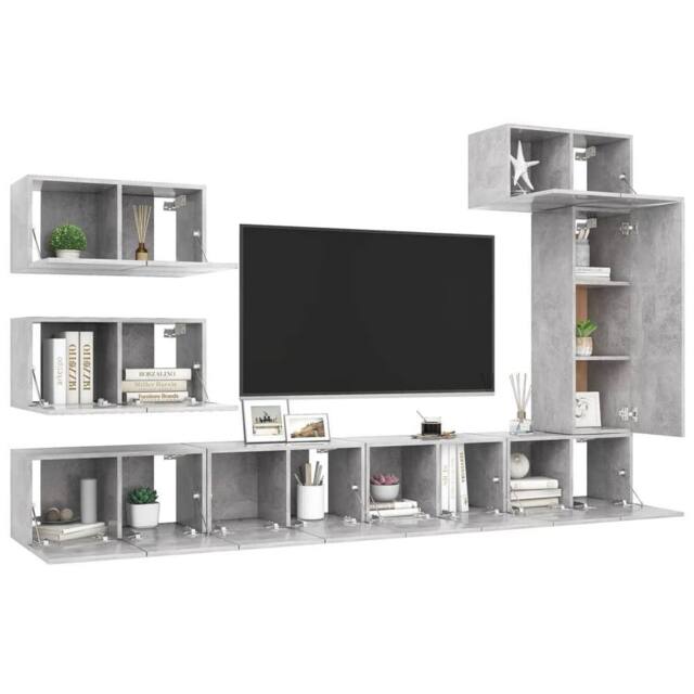 Berkfield Home Modern 8 Piece TV Cabinet Set Concrete Grey Engineered Wood - image 1