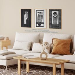 Wee Blue Coo Pack of 3 Julie de Graag Black & White Graphic Linocut Owl & Parrot Vintage Bird Unframed Wall Art Living Room Prints Set - thumbnail 3