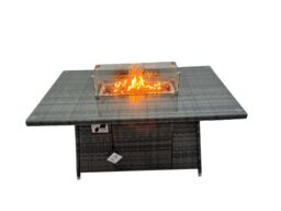 Fimous Rattan Corner Sofa Chair Set Gas Fire Pit Table with 3 Footstools in Dark Grey - thumbnail 6