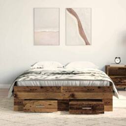 Berkfield Home Bed Frame with Drawers Old Wood 120x200 cm Engineered Wood in Brown - thumbnail 4