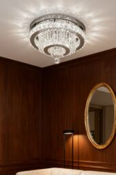 H&O Direct Elegant Double Layer Crystal Waterfall Round Ceiling Light in Silver