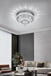 H&O Direct Elegant Double Layer Crystal Waterfall Round Ceiling Light in Silver - thumbnail 2