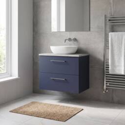 Balterley Level 600mm Wall Hung 2 Drawer Unit & Laminate Worktop - Midnight Blue - thumbnail 4