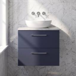 Balterley Level 600mm Wall Hung 2 Drawer Unit & Laminate Worktop - Midnight Blue - thumbnail 6