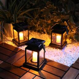 Havendro 3Pcs Solar LED Lantern Lights Waterproof Lawn Garden UK in Black - thumbnail 4