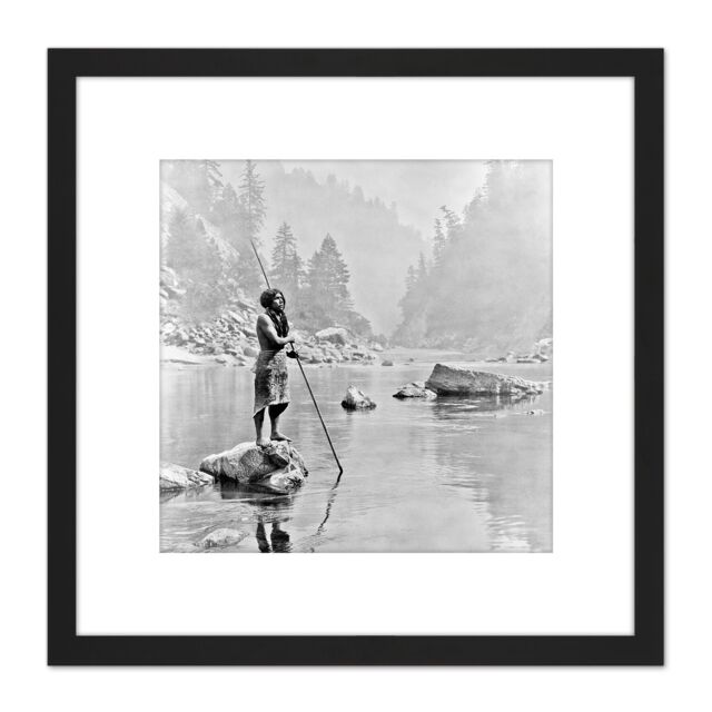 Artery8 Curtis Native American Hupa Smoky Day Sugar Bowl Photo 8X8 Inch Square Wooden Framed Wall Art Print Picture with Mount in Black - image 1
