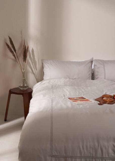 Truly Dove Grey Satin Stitch Bamboo Duvet Cover in Light Grey - Size: Super King - image 1