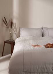 Truly Dove Grey Satin Stitch Bamboo Duvet Cover in Light Grey - Size: Super King - thumbnail 1
