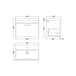 Balterley Millwich 1 Drawer Wall Hung Vanity Basin Unit, Gloss White, 600mm in White - thumbnail 2