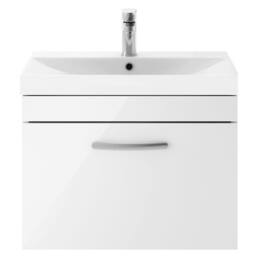 Balterley Millwich 1 Drawer Wall Hung Vanity Basin Unit, Gloss White, 600mm in White - thumbnail 1