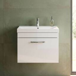 Balterley Millwich 1 Drawer Wall Hung Vanity Basin Unit, Gloss White, 600mm in White - thumbnail 3