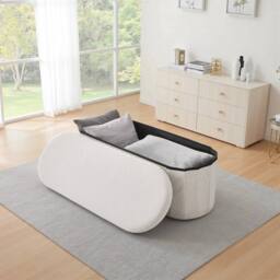 FORGEVIO White Folding Storage Box Bedroom Bed End Footstool Bench - thumbnail 4