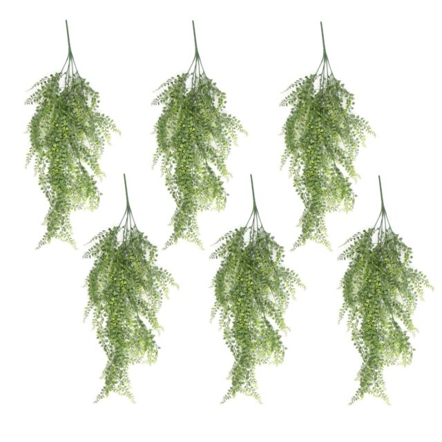 Leaf Artificial Hanging Trailing Plant UV Fire Resistant Button Fern 82cm Pack of 6 in Green - image 1