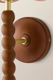 ValueLights Bobbins Walnut Bobble Wall Light & Linen Trim Lamp Shade & Bulb in Baby Pink - thumbnail 5