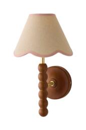 ValueLights Bobbins Walnut Bobble Wall Light & Linen Trim Lamp Shade & Bulb in Baby Pink - thumbnail 6
