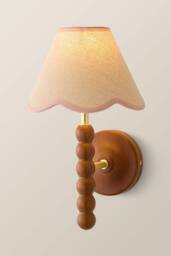 ValueLights Bobbins Walnut Bobble Wall Light & Linen Trim Lamp Shade & Bulb in Baby Pink - thumbnail 3