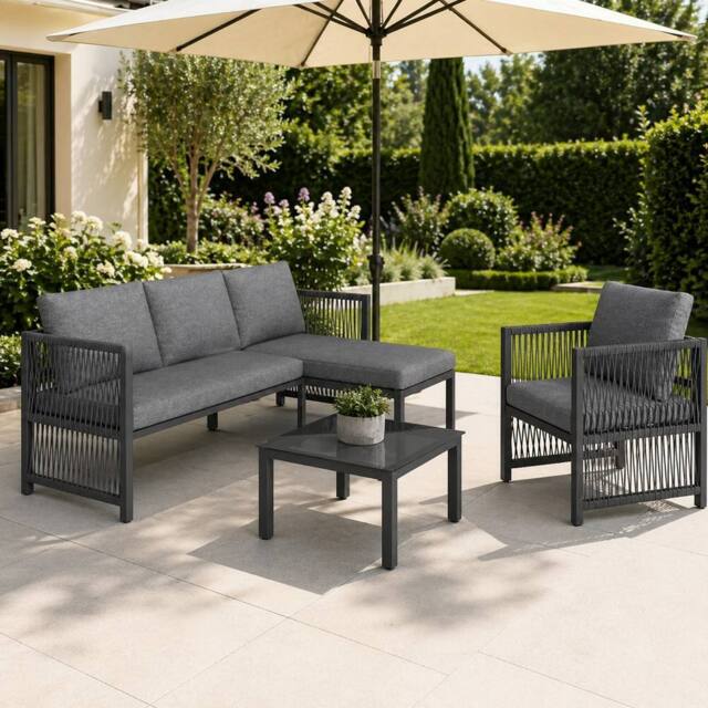 Merax 5 Seater Convertible Garden Lounge Sofa Set with Glass Coffee Table in Grey - image 1