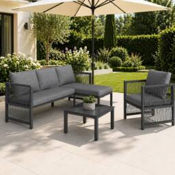 Merax 5 Seater Convertible Garden Lounge Sofa Set with Glass Coffee Table in Grey - thumbnail 1