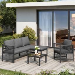 Merax 5 Seater Convertible Garden Lounge Sofa Set with Glass Coffee Table in Grey - thumbnail 4