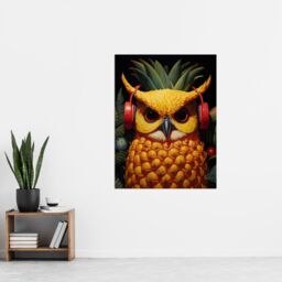 "Artery8 Wall Art Print Pineapple Owl Bold Vibrant Rich Red Gold & Green Artwork Kitchen Retro Interior Design Poster - Size: W12"" x H16""" - thumbnail 4