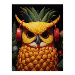 "Artery8 Wall Art Print Pineapple Owl Bold Vibrant Rich Red Gold & Green Artwork Kitchen Retro Interior Design Poster - Size: W12"" x H16""" - thumbnail 1