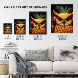 "Artery8 Wall Art Print Pineapple Owl Bold Vibrant Rich Red Gold & Green Artwork Kitchen Retro Interior Design Poster - Size: W12"" x H16""" - thumbnail 3