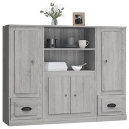 Berkfield Home Highboards 3 pcs Smoked Oak Engineered Wood in Grey - thumbnail 4