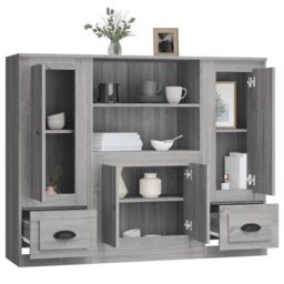 Berkfield Home Highboards 3 pcs Smoked Oak Engineered Wood in Grey - thumbnail 5