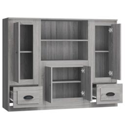 Berkfield Home Highboards 3 pcs Smoked Oak Engineered Wood in Grey - thumbnail 6