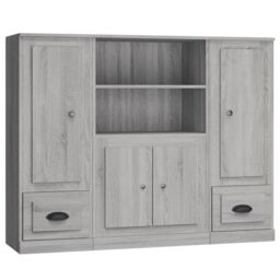 Berkfield Home Highboards 3 pcs Smoked Oak Engineered Wood in Grey - thumbnail 2