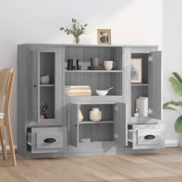 Berkfield Home Highboards 3 pcs Smoked Oak Engineered Wood in Grey - thumbnail 3