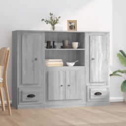Berkfield Home Highboards 3 pcs Smoked Oak Engineered Wood in Grey - thumbnail 1