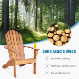Costway Adirondack Chair Acacia Wood Adirondack Lounger Chair with Slatted Seating in Orange - thumbnail 3