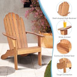 Costway Adirondack Chair Acacia Wood Adirondack Lounger Chair with Slatted Seating in Orange - thumbnail 4