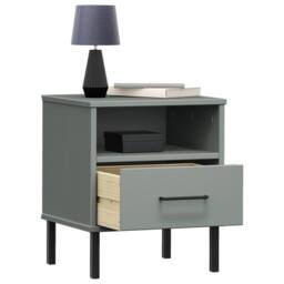 Berkfield Home Beautiful Bedside Cabinet with Metal Legs Grey Solid Wood Pine OSLO - thumbnail 1