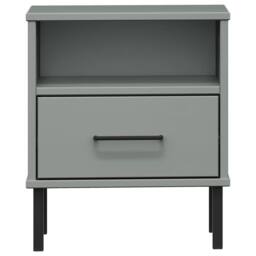 Berkfield Home Beautiful Bedside Cabinet with Metal Legs Grey Solid Wood Pine OSLO - thumbnail 4