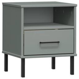 Berkfield Home Beautiful Bedside Cabinet with Metal Legs Grey Solid Wood Pine OSLO - thumbnail 3